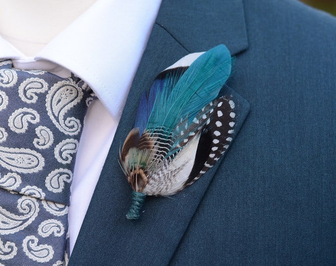Featured listing image: Blue and Teal Duck Feather Lapel Pin