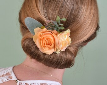 Apricot Yellow and Peach Rose and Peony Hair Clip