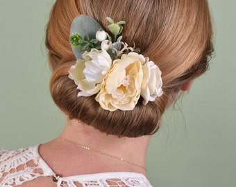 Ivory Anemone and Peony Flower Hair Clip