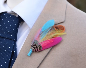 Bright and Colourful Duck and Pheasant Feather Lapel Pin