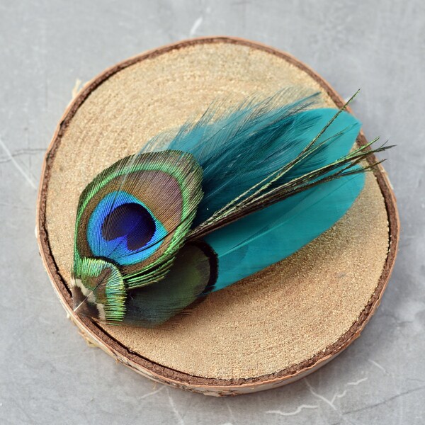 Pince à cheveux bleu sarcelle et plume de paon | Fascinateur de plumes | Nuptiale | Pince à cheveux de demoiselle d'honneur | Fascinateur de mariage