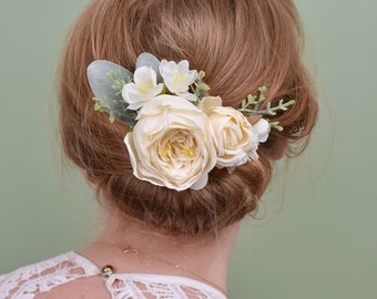 Ivory Rose and  Cherry Blossom Flower Hair Clip