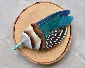 Navy Blue and Teal Feather Lapel Pin