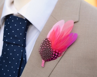 Fuchsia, Pastel Pink and Coral Feather Lapel Pin