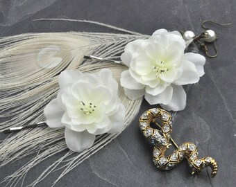 White Cherry Blossom Hair Slides | White Flower Bobby Pins | White Blossom Hair Clip