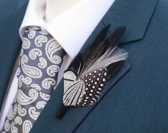Monochrome Black and WhiteFeather Lapel Pin