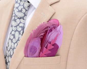 Plum Purple Peacock Eye Feather Pocket Square No.224