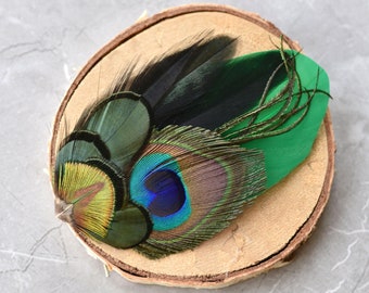 Emerald Green and Peacock Feather Hair Clip | Peacock Feather Fascinator | Peacock Feather Headpiece | Bridal Hair Clip | Bridesmaid