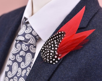 Red and Spotted Feather Lapel Pin