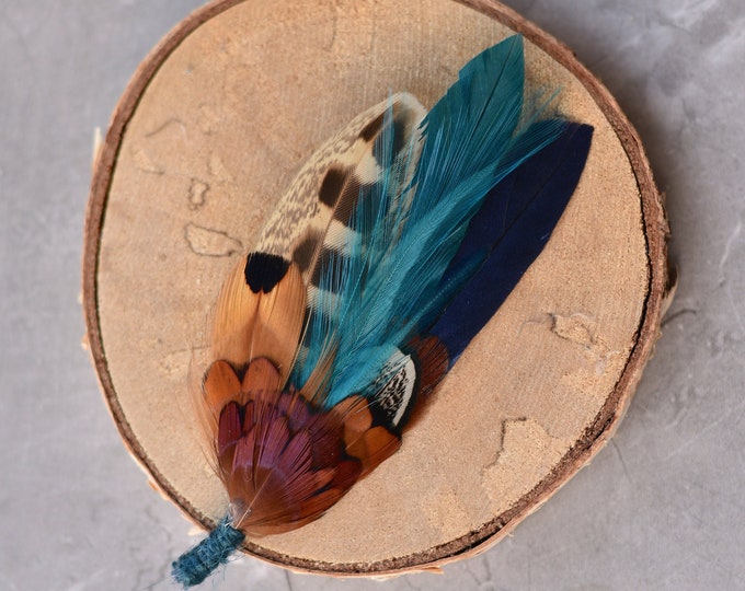 Navy Blue and Teal Pheasant Feather Lapel Pin