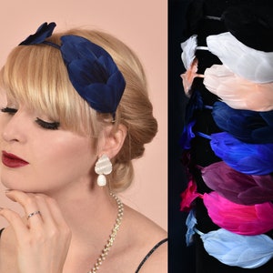 Double Wing Goose Feather Halo Headband in Navy Blue, Blush Pink, White, Black and Purple | Feather Headpiece | Feather Fascinator