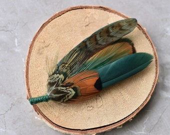 Green and Copper Pheasant Feather Lapel Pin