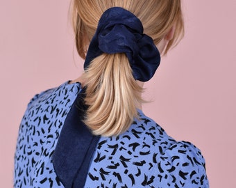 Giant Rosette Scrunchie in Navy Blue Satin