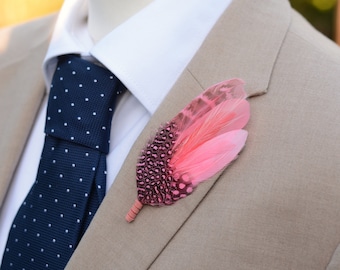 Blush Pink and Coral Feather Lapel Pin