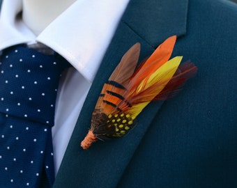 Yellow and Orange Duck Feather Lapel Pin