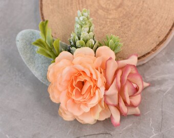 Flower Hair Clip in Peach and Blush Pink