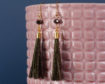 Peacock Small Round Bronze Feather Tassel Earrings