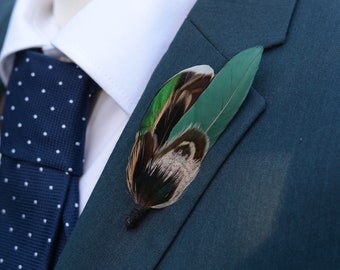 Bottle Green Duck Feather Lapel Pin