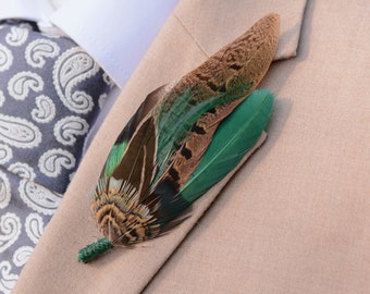 Pheasant and Duck Green Feather Lapel Pin / Hat Pin No.232