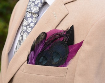 Deep Black and Purple Feather Pocket Square No.92