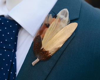 Gold and Pheasant Feather Lapel Pin