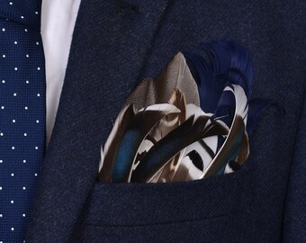 Navy Blue and Duck Feather Pocket Square No.128