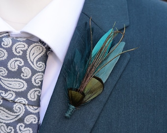 Shades of Green and Teal Feather Lapel Pin