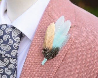 Gold and Mint Green Feather Lapel Pin