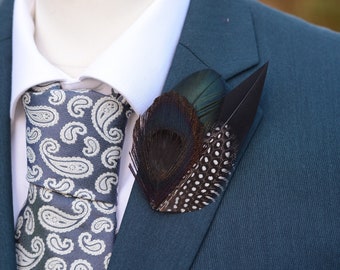 Black Peacock Eye Feather Lapel Pin