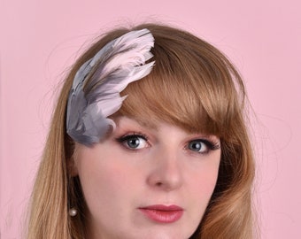 Feather Hair Clip in Silver Grey and Blush Pink