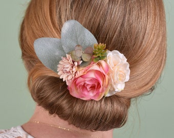 Flower Hair Clip in Peach, Blush Pink and Ivory