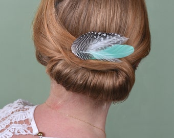 Feather Hair Clip in Mint and Polka Dot