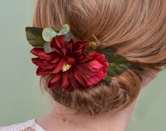 Red Dahlia Hair Clip | Silk Flower Hair Clip | Bridal Hair Clip | Bridesmaids Hair Clip | Floral Headpiece