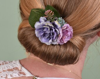 Flower Hair Clip in Violet Blue and Purple | Silk Flower Hair Clip | Bridal Hair Clip | Bridesmaids Hair Clip | Flower Girl