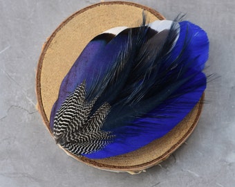 Navy Blue and Duck Feather Hair Clip