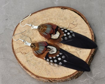 Black and Copper Pheasant Feather Earrings