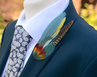 Blue and Yellow Feather Hat Pin /  Lapel Pin No.198