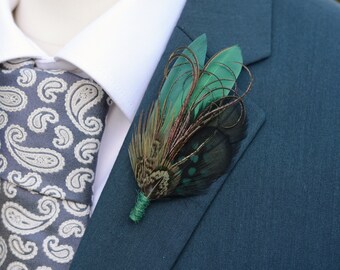 Shades of Green Feather Lapel Pin