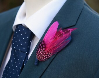 Hot Pink and Navy Blue Feather Lapel Pin