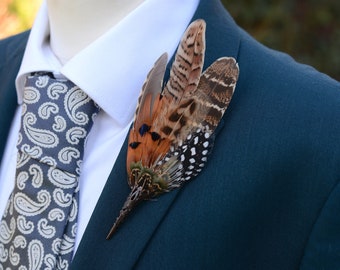 Natural Copper Pheasant Feather Lapel Pin No.275
