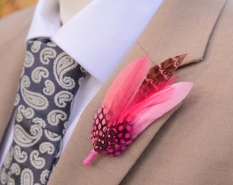 Pastel Pink and Coral Feather Lapel Pin