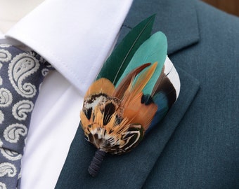 Duck and PheasantTeal and Green Feather Lapel Pin Small No.169