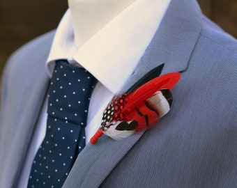 Red, Black and White Feather Lapel Pin