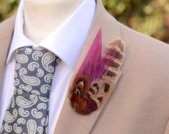 Plum and Pheasant Feather Lapel Pin