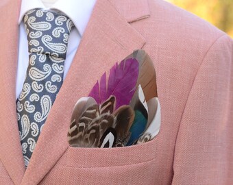 Plum and Duck Feather Pocket Square No.145