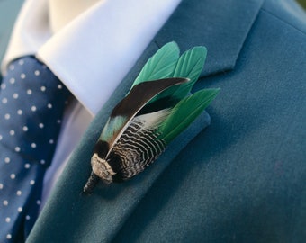 Bottle Green Duck Feather Lapel Pin