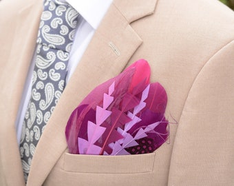 Plum Purple Feather Pocket Square No.220