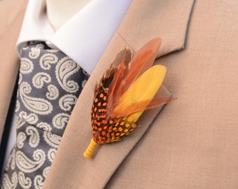 Mustard and Burnt Orange Feather Lapel Pin No.198