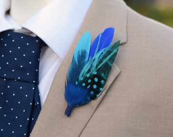 Shades of Blue Feather Lapel Pin Small