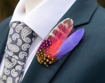 Pink, Yellow and Purple Feather Hat Pin / Lapel Pin Small No.50